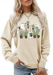 Spooky Print Crew Neck Graphic Sweatshirt