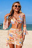 Watercolor Floral Bikini & Ruffled Skirt 4-Piece Set - Swimwear from Cindelily