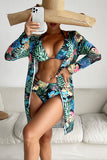 Tropical Floral Bikini & Cover-Up 3-Piece Set Green - Swimwear from Cindelily