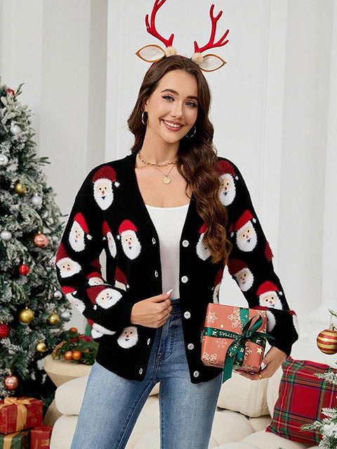 Christmas Santa Claus Jacquard Sweater Cardigan