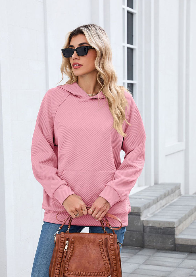 Textured Hooded Casual Sweatshirt with Front Pocket