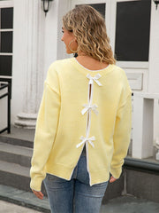 Bow Tie Detail Crew Neck Knitted Sweater