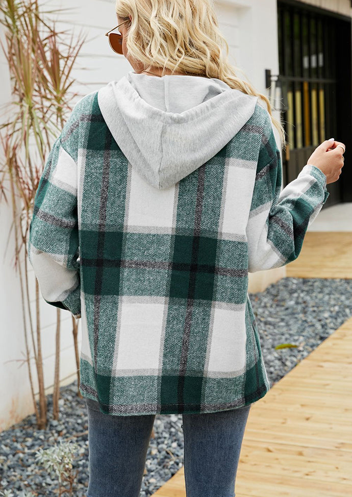 Plaid Button Up Hooded Shirt