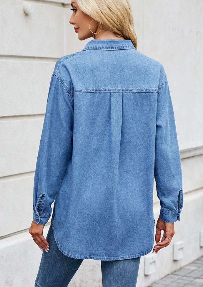 Washed Adjustable Sleeve Denim Shirt