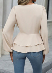 Slim Fit Ruffle Hem Button Detail Blouse
