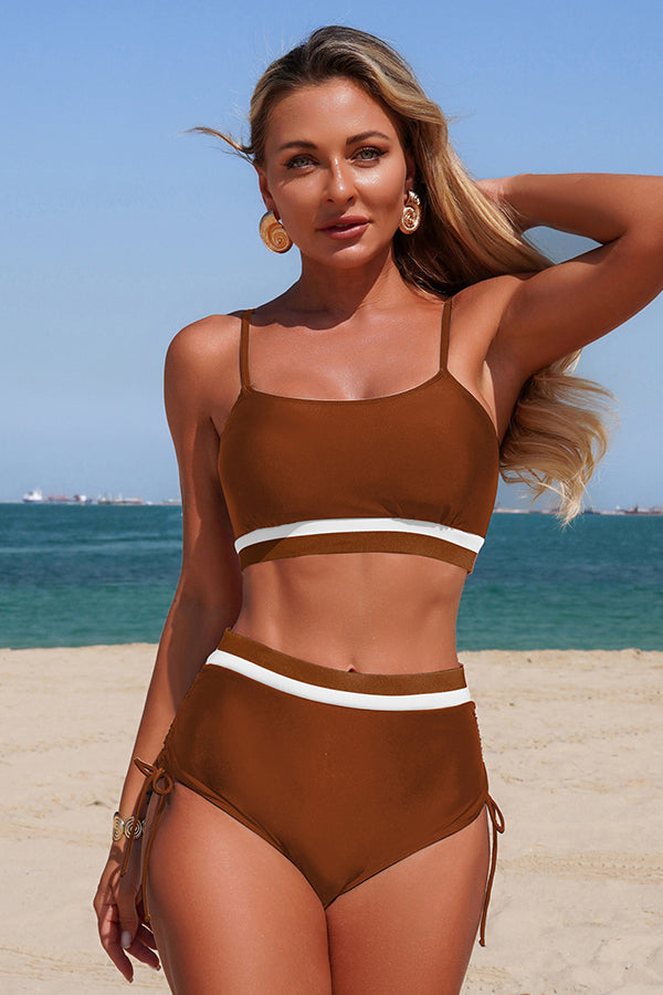 Striped Two-Piece Bikini Set Coffee - Swimwear from Cindelily