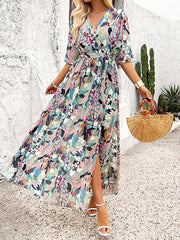 Patterned Side Split Wrap Maxi Dress