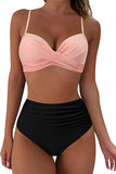 Vintage High Waisted Bikini Sets Pink - Swimwear from Cindelily