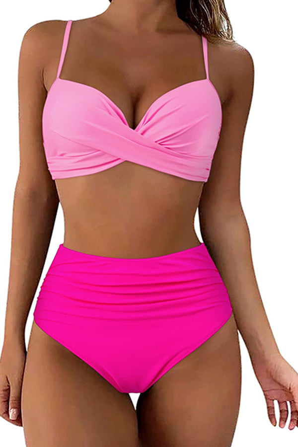 Vintage High Waisted Bikini Sets Hot pink - Swimwear from Cindelily