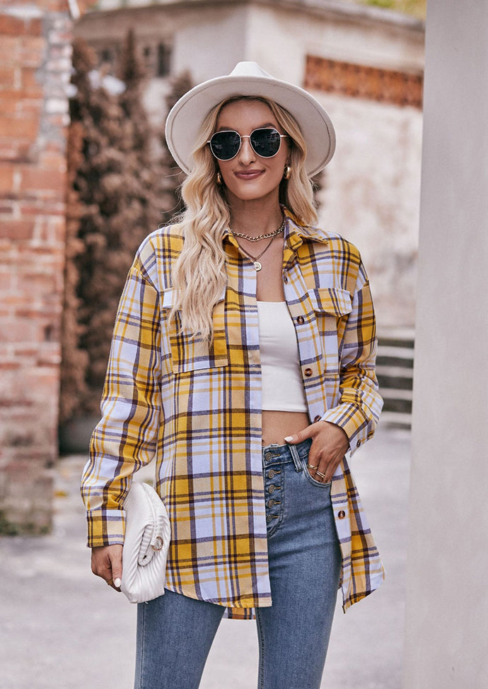 Button Up Pocket Detail Retro Plaid Shirt