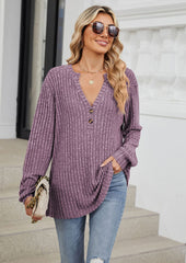 V Neck Textured Long Sleeve Tunic