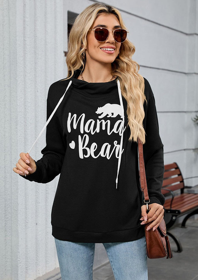 Graphic Tie Detail Hooded Casual Sweatshirt