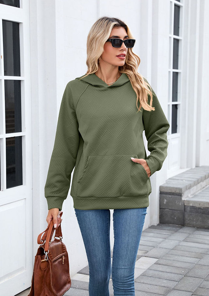 Textured Hooded Casual Sweatshirt with Front Pocket