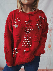 Christmas Tree Jacquard Beading Sweater