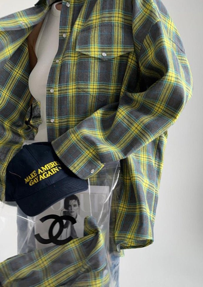 Retro Plaid Pocket Detail Button Up Shirt