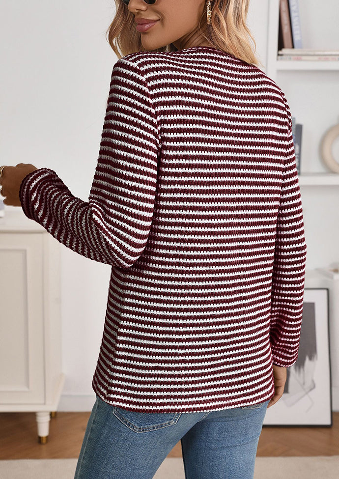 Textured Button Up Stripe Casual T-shirt