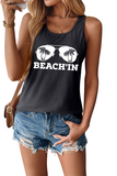 BEACH'IN Graphic Racerback Tank Top Dark grey - Tops from Cindelily