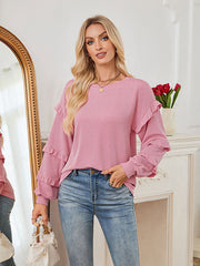Ruffled Long Sleeve Crew Newck T-shirt