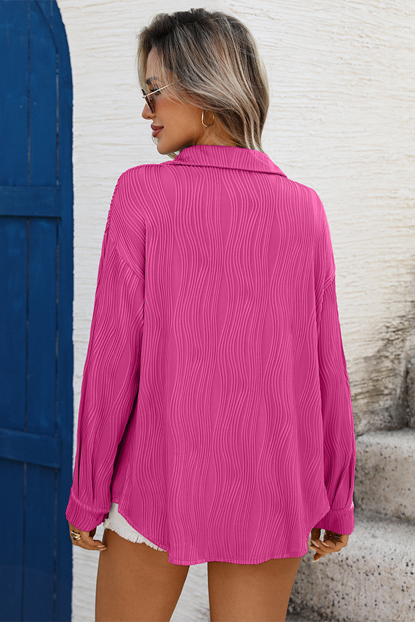 Textured Oversized Button-Down Shirt - Tops from Cindelily