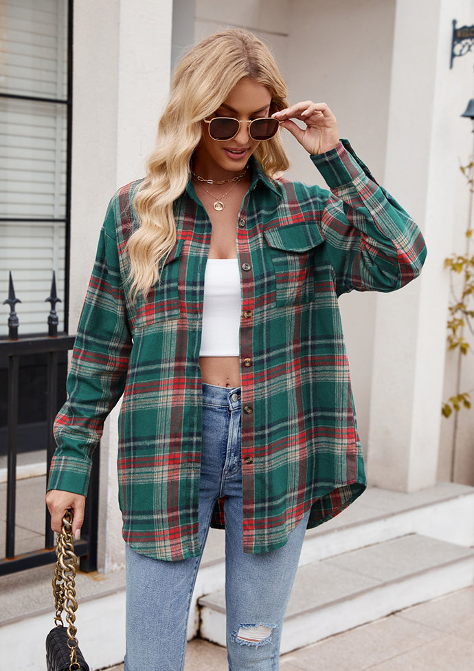 Button Up Pocket Detail Plaid Shirt