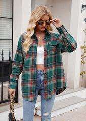 Button Up Pocket Detail Plaid Shirt