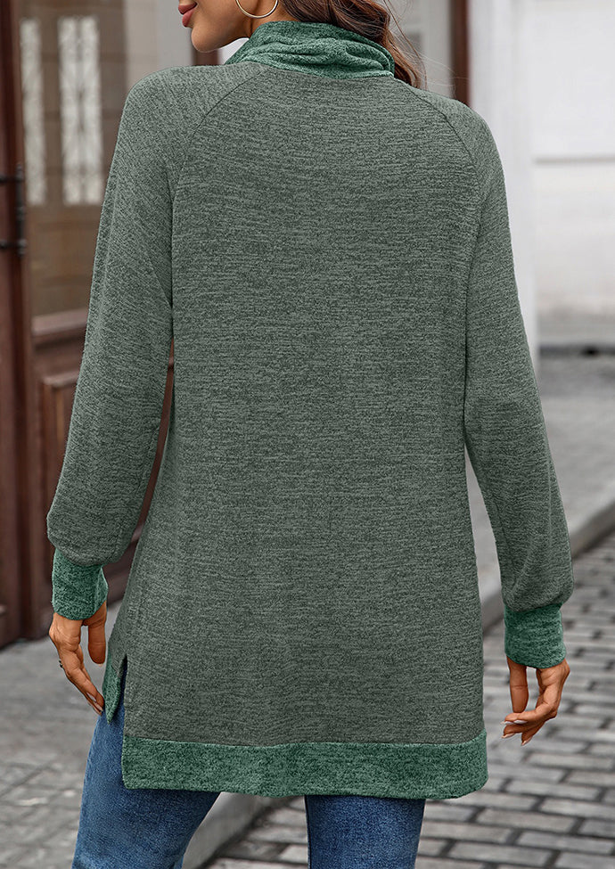 Cowl Neck Color Block Side Split Casual Tunic