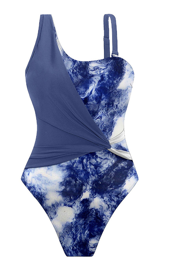 Navy Tie-Dye Wrap One-Piece Swimsuit - Swimwear from Cindelily