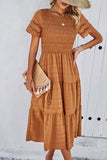 Camel Smocked Tiered Midi Dress - Dresses from Cindelily