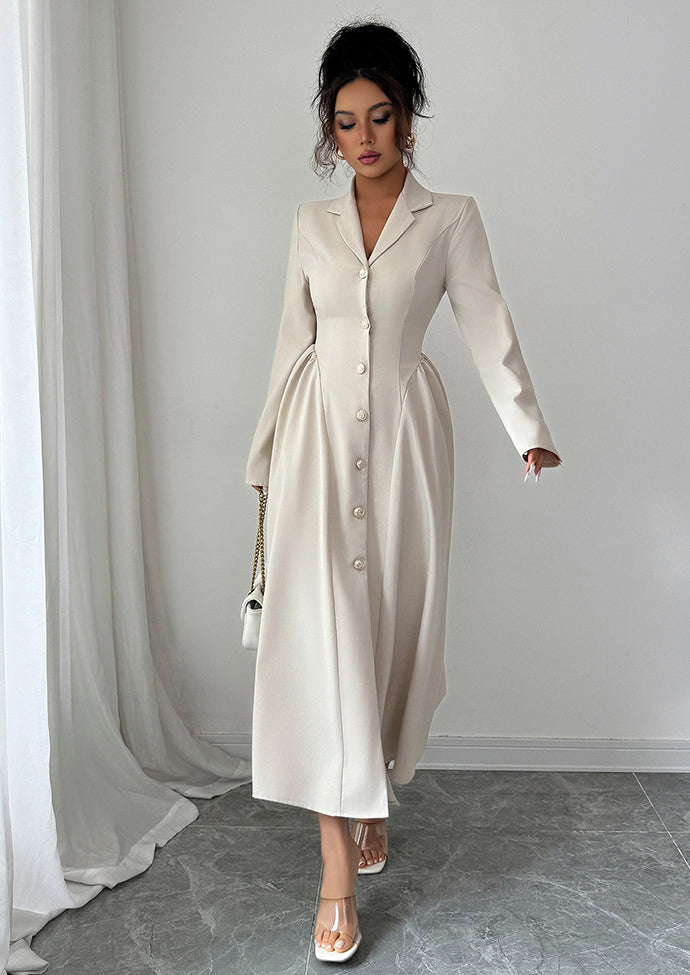 Button Up Pleated OL Style Maxi Dress