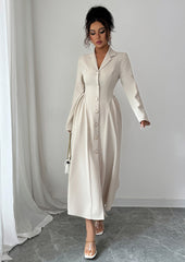 Button Up Pleated OL Style Maxi Dress