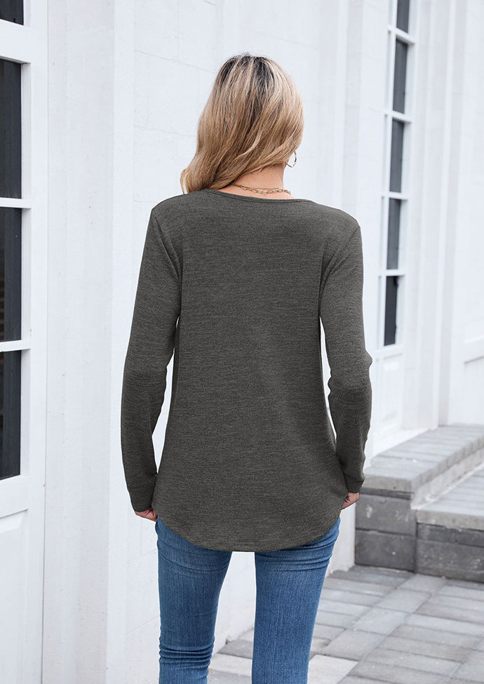 V Neck Long Sleeve Basic Casual T-shirt