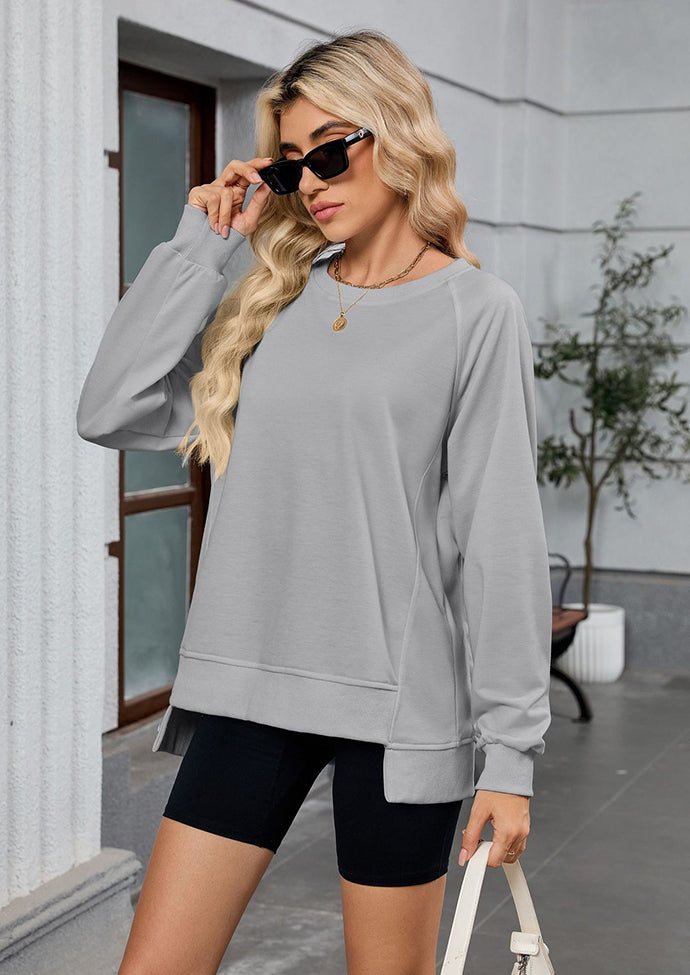 Ribbed Crew Neck Long Sleeve Oversize Sweatshirt