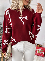 Bow Jacquard Crew Neck Sweater