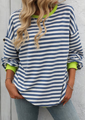 Striped Crew Neck Color Block Casual Sweatshirt