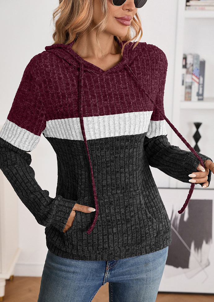 Color Block Casual Hoodie with Front Pocket