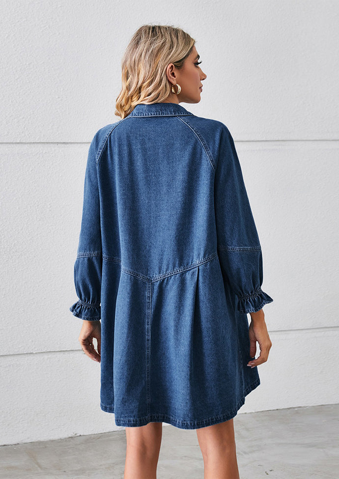 Washed Button Up Denim Shirt Dress