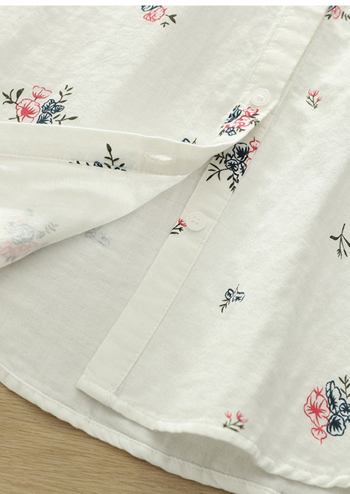 Split Neck Floral Print Half Sleeve Cotton Shirt