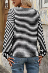 Button Detail V Neck Long Sleeve T-shirt