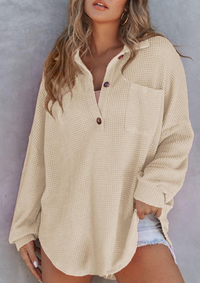Waffle Knitted Button Up Blouse