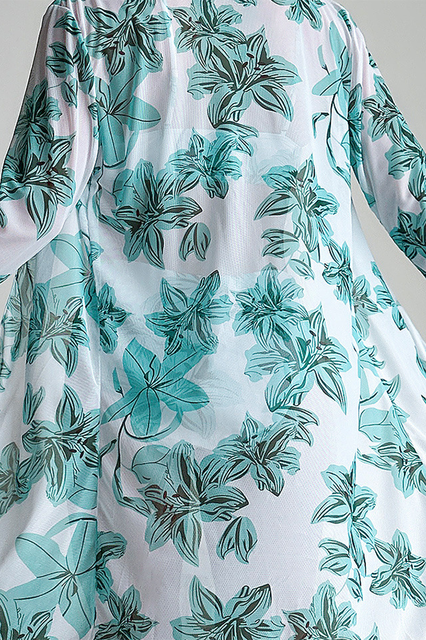 Floral Bikini & Sheer Cover-Up 3-Piece Set - Swimwear from Cindelily