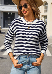 Chevron Striped Crew Neck Knitted Sweater