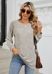 Pleated Long Sleeve Crew Neck Casual T-shirt