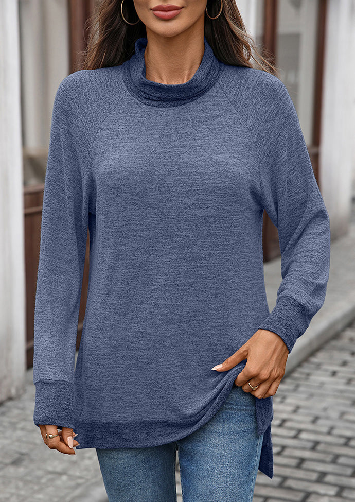 Cowl Neck Color Block Side Split Casual Tunic