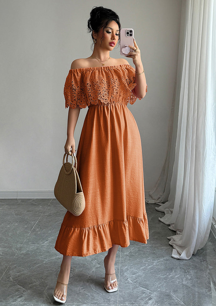Lace Ruffled Off The Shoulder Maxi Dress