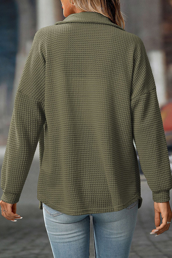 Waffle Button Up Pocket Detail Casual Shirt - Blouses & Shirts from Cindelily