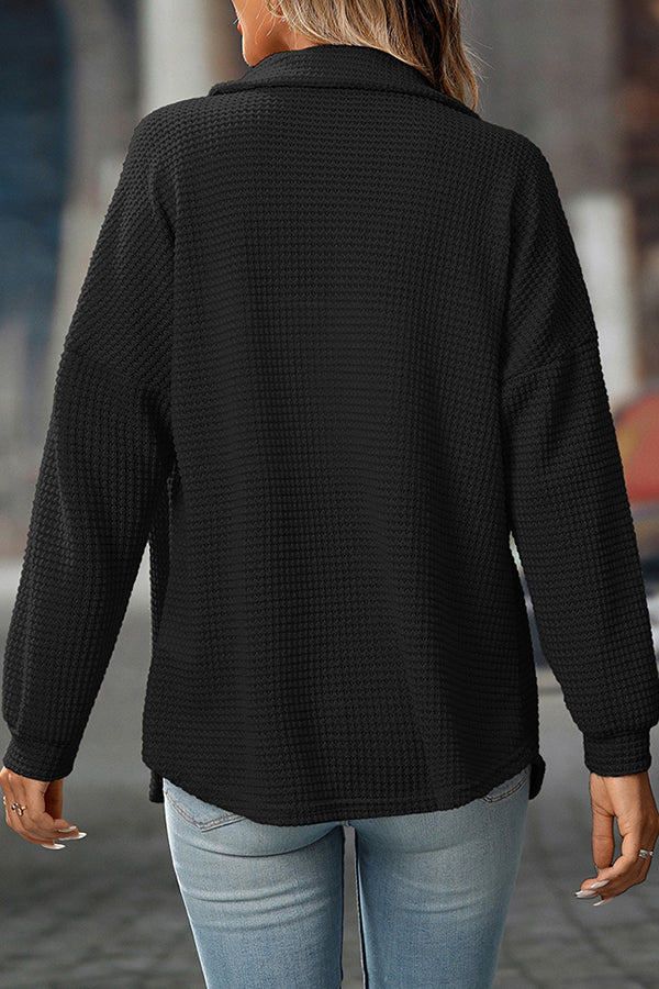 Waffle Button Up Pocket Detail Casual Shirt - Blouses & Shirts from Cindelily