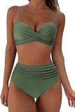 Vintage High Waisted Bikini Sets Green - Swimwear from Cindelily