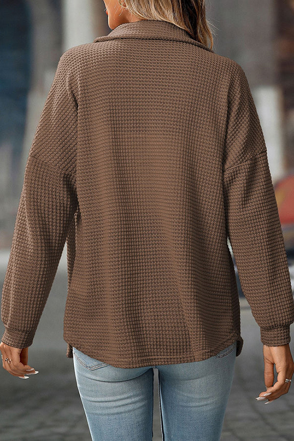 Waffle Button Up Pocket Detail Casual Shirt - Blouses & Shirts from Cindelily