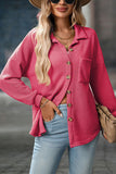 Waffle Button Up Pocket Detail Casual Shirt Pink - Blouses & Shirts from Cindelily