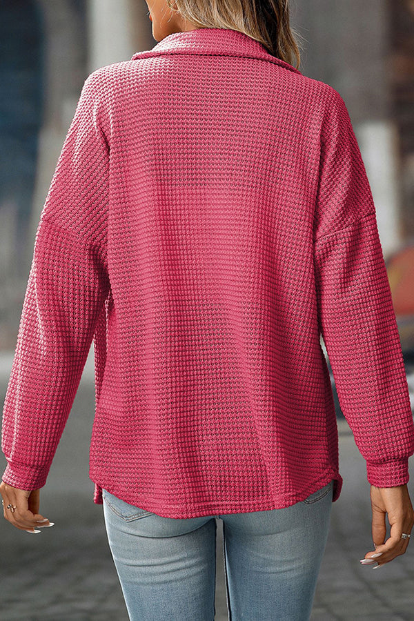Waffle Button Up Pocket Detail Casual Shirt - Blouses & Shirts from Cindelily